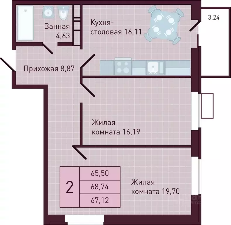 2-к кв. Чувашия, Новочебоксарск Советская ул., поз1 (67.12 м) - Фото 1