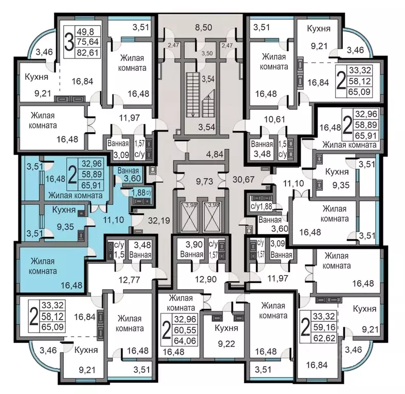 2-к кв. Калужская область, Калуга ул. Минская, 24 (65.91 м) - Фото 1