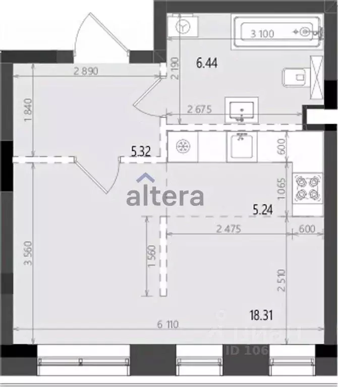 1-к кв. Татарстан, Казань ул. Меховщиков, 40В (35.31 м) - Фото 2