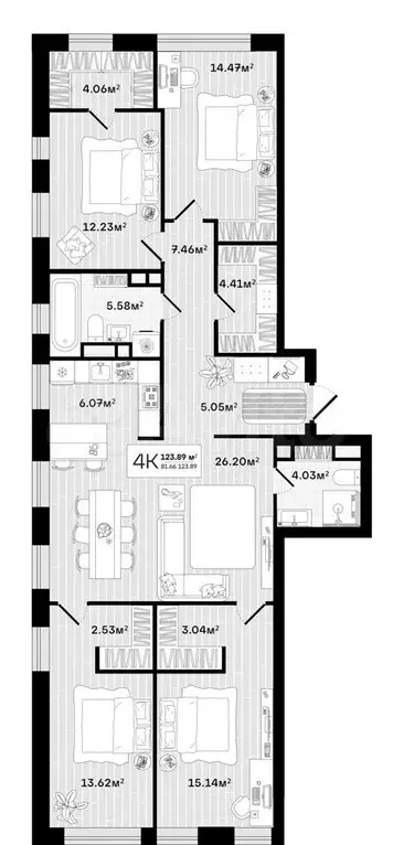 4-к. квартира, 123,9 м, 9/13 эт. - Фото 1