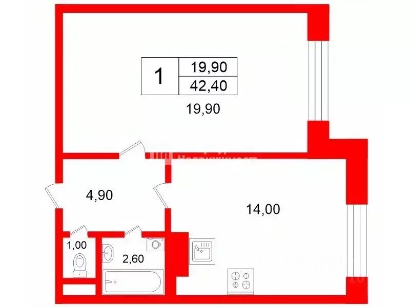 1-к кв. Санкт-Петербург ул. Маршала Захарова, 46 (42.4 м) - Фото 2