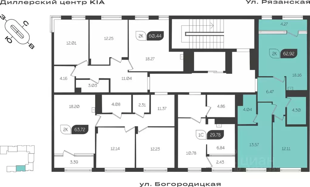 2-к кв. Тульская область, Тула ул. Богородицкая, 8В (62.92 м) - Фото 1