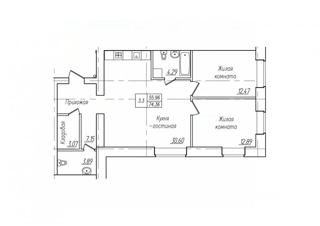 3-к кв. Чувашия, Чебоксары ул. Фридриха Энгельса, поз7 (74.36 м) - Фото 1