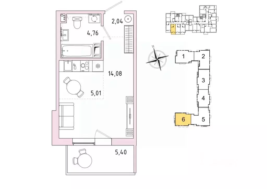 Квартира, студия, 27.51 м - Фото 1