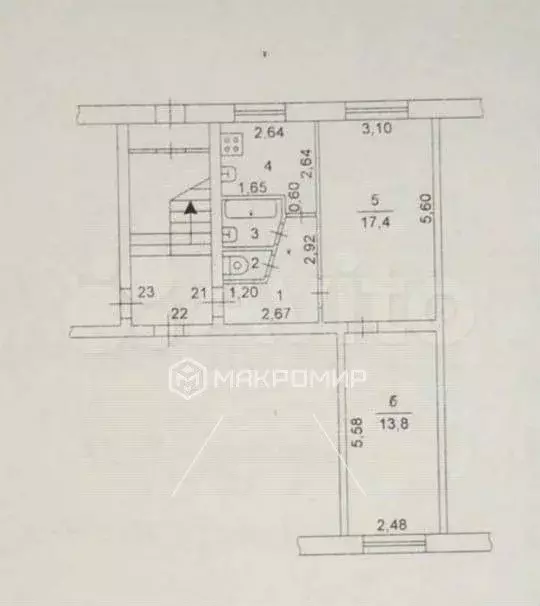 2-к. квартира, 45,3 м, 1/5 эт. - Фото 0