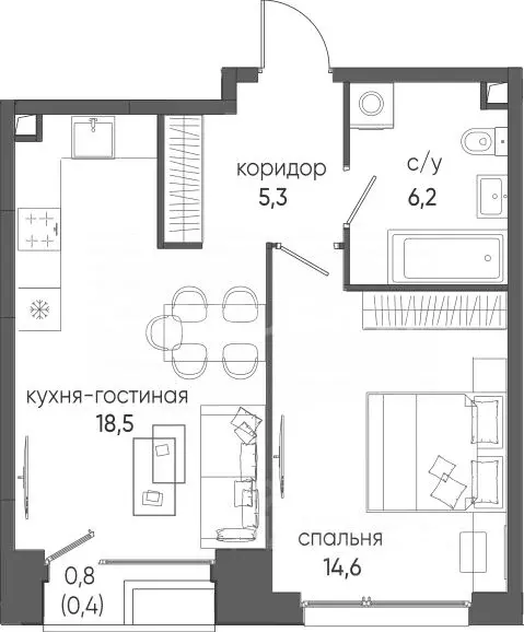 1-к кв. Москва Жилой комплекс остров, 6-й кв-л,  (45.0 м) - Фото 1