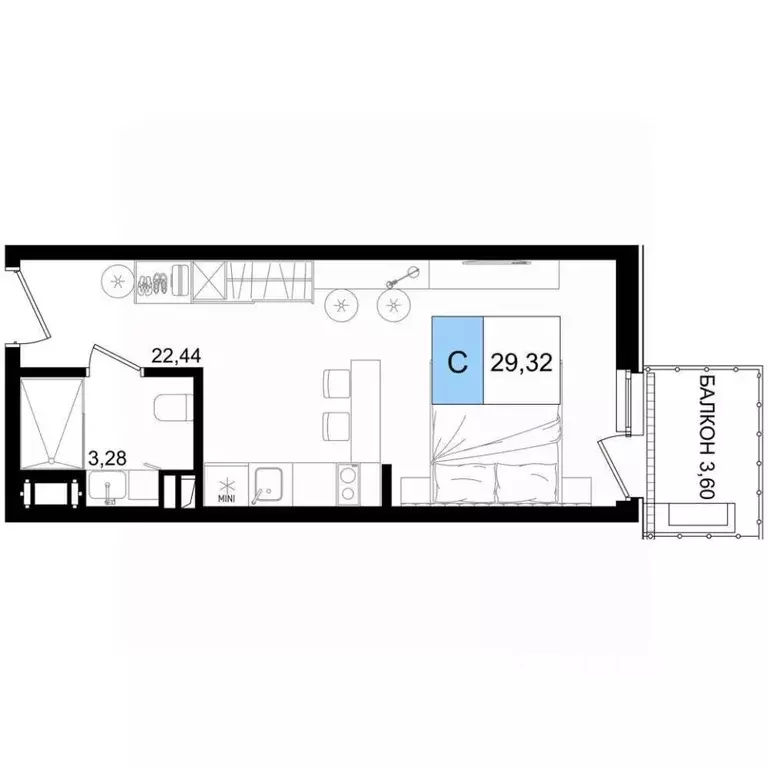 Студия Краснодарский край, Анапа проезд Межсанаторный, 33 (29.32 м) - Фото 1