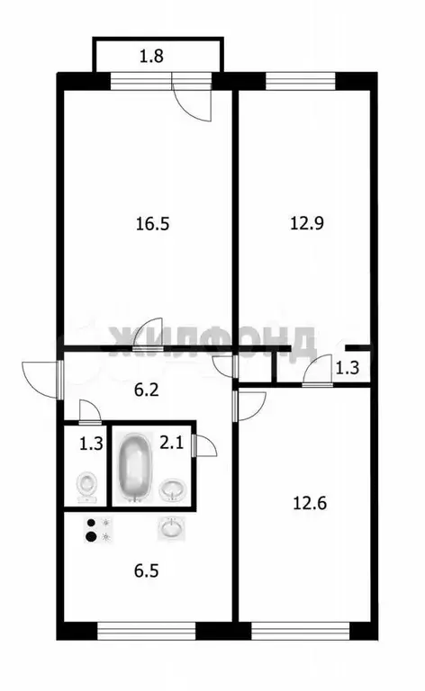 3-к. квартира, 58,5 м, 5/5 эт. - Фото 0