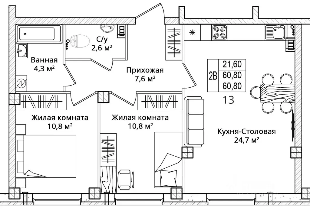 2-к кв. Псковская область, Псковский район, Завеличенская волость, д. ... - Фото 1
