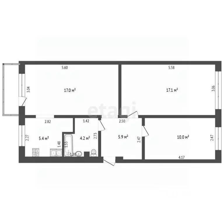 3-к кв. Кемеровская область, Березовский ул. 8 Марта, 8 (61.1 м) - Фото 2