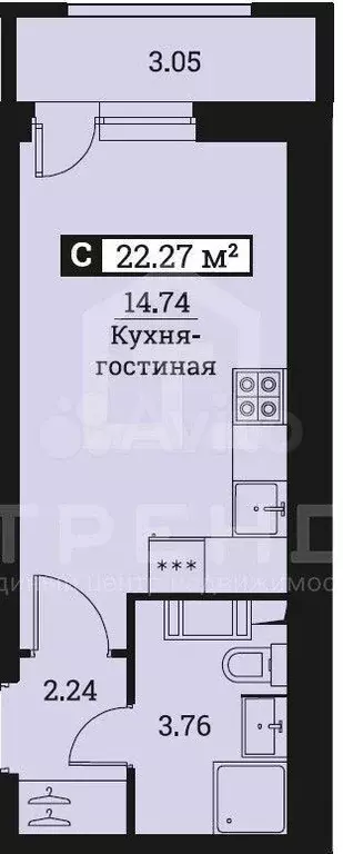 Квартира-студия, 22,3 м, 7/14 эт. - Фото 0