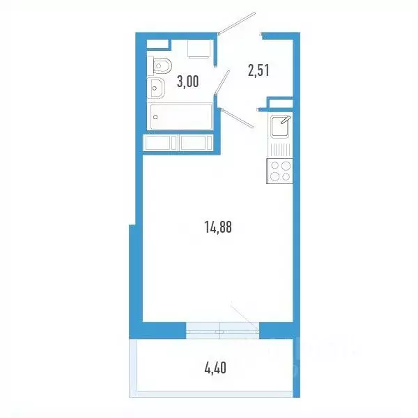 Студия Санкт-Петербург пос. Шушары,  (21.71 м) - Фото 0