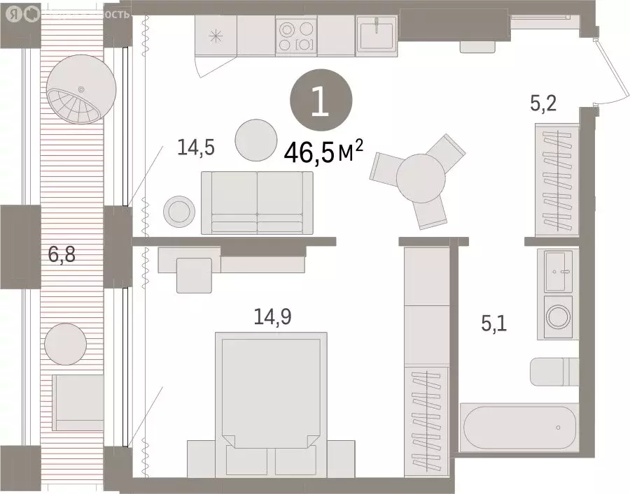 2-комнатная квартира: Тюмень, Краснооктябрьская улица, 4 (46.54 м) - Фото 2