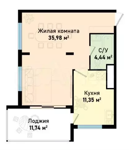 1-к. квартира, 63,5 м, 4/12 эт. - Фото 1