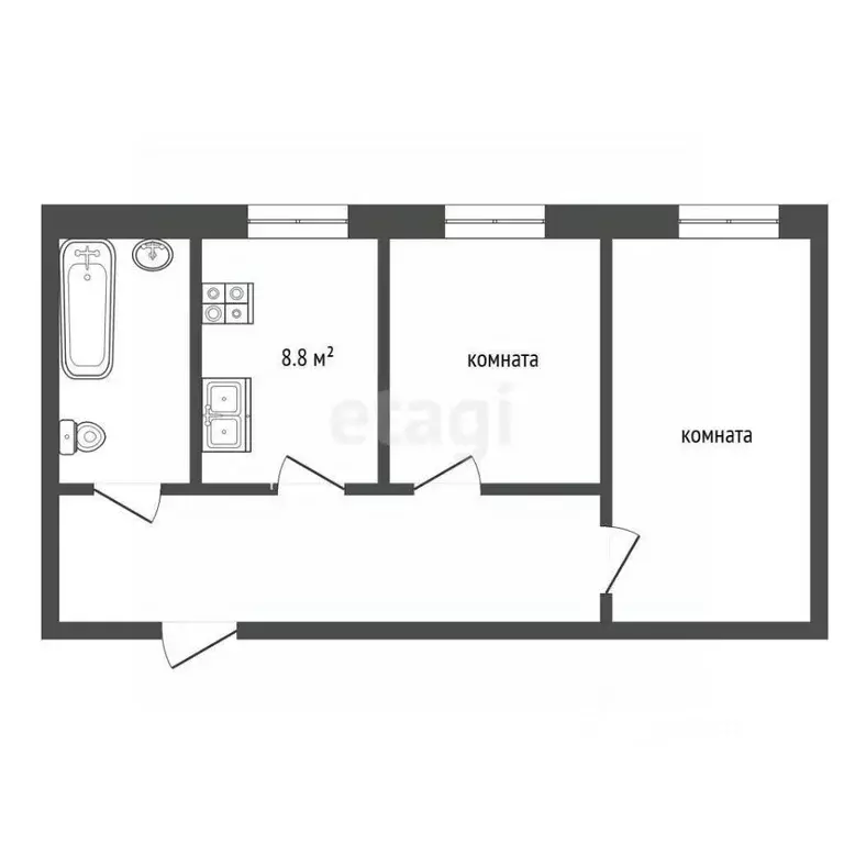 2-к кв. Томская область, Томск пос. Геологов, ул. Геологов, 3 (37.4 м) - Фото 2