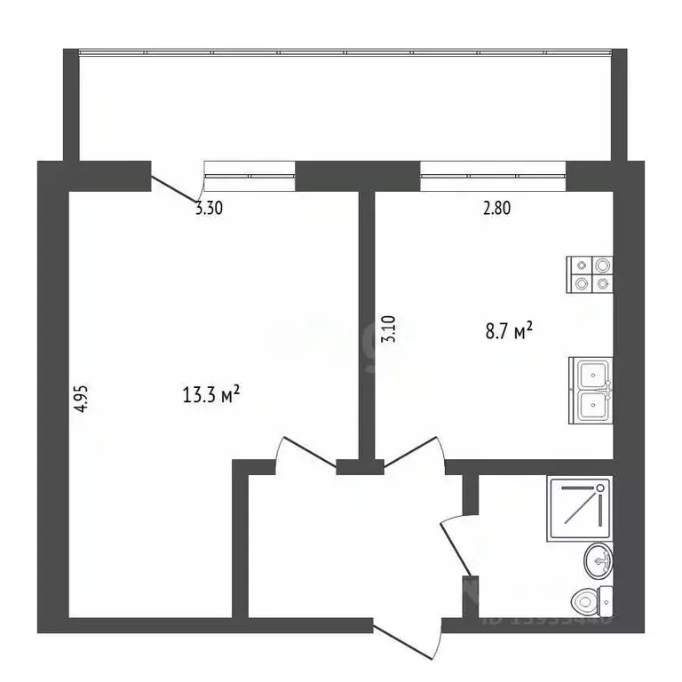 1-к кв. Тюменская область, Тюмень Ставропольская ул., 1в (33.0 м) - Фото 1