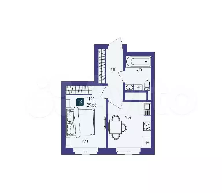 1-к. квартира, 30 м, 5/25 эт. - Фото 1