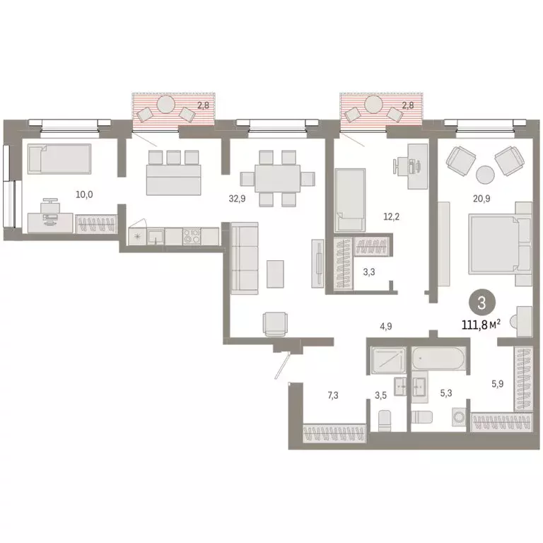 3-комнатная квартира: Новосибирск, Октябрьский район, микрорайон ... - Фото 2