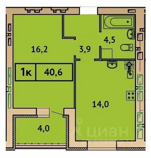 1-к кв. ивановская область, иваново лыжная ул. (40.6 м) - Фото 0