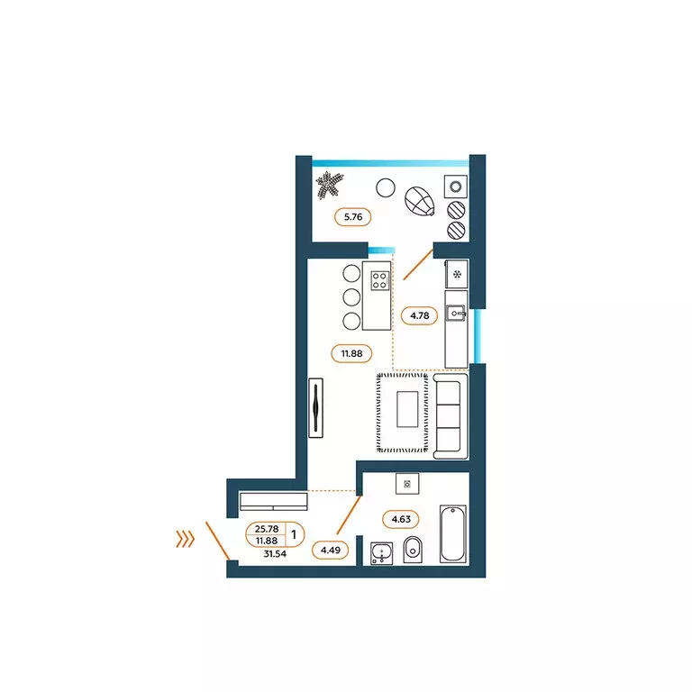 Квартира-студия: Батайск, Родная улица, 1 (32 м) - Фото 1