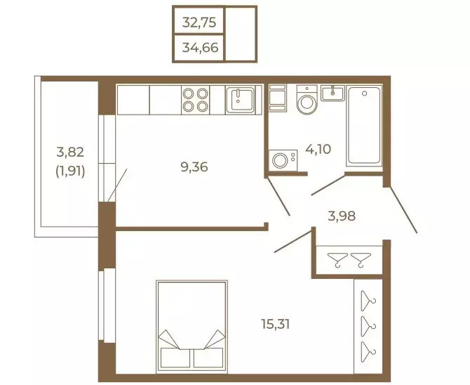 1-комнатная квартира: Сертолово, ЖК Новая История (34.66 м) - Фото 1