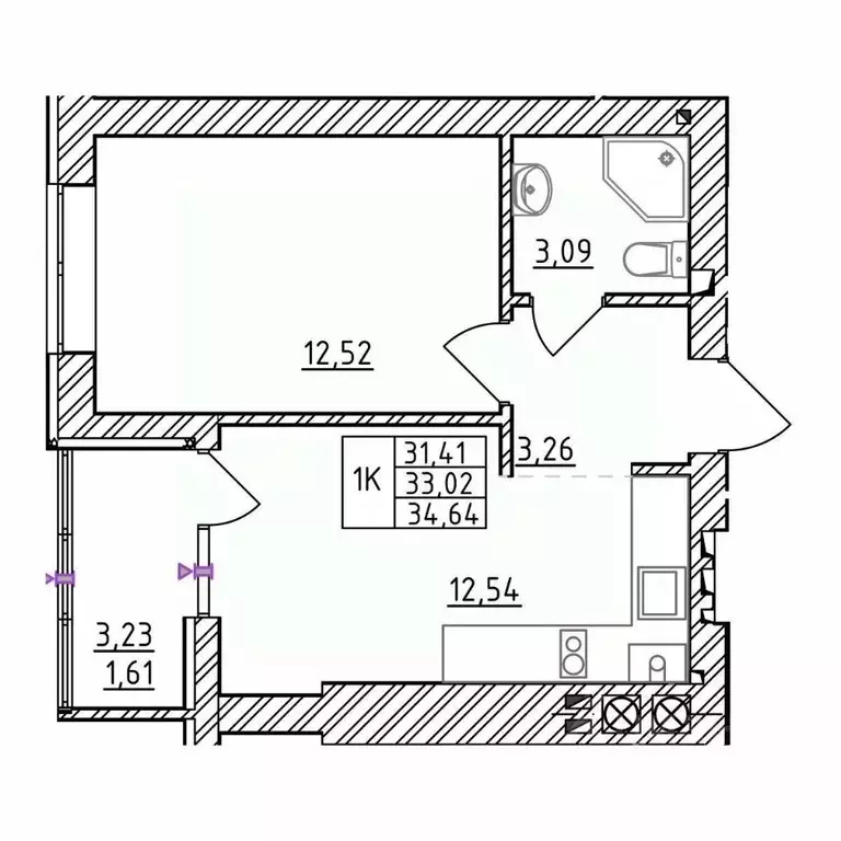 1-к кв. Калининградская область, Зеленоградск  (34.64 м) - Фото 1