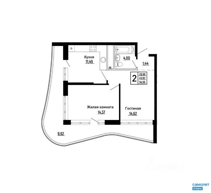 2-комнатная квартира: село Ольгинка, Солнечная улица, 21 (54.55 м) - Фото 1