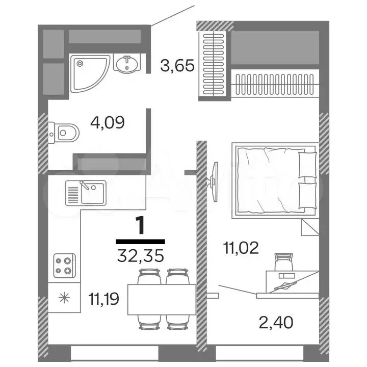 1-к. квартира, 32,4 м, 10/25 эт. - Фото 0