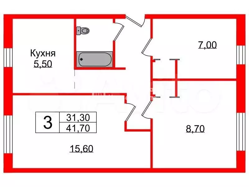 3-к. квартира, 41,7 м, 5/5 эт. - Фото 0