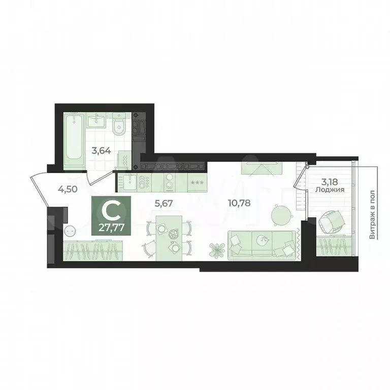 Квартира-студия, 27,8 м, 15/15 эт. - Фото 0