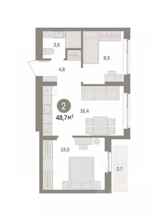 2-к кв. Пермский край, Пермь Крохалева мкр,  (48.84 м) - Фото 2