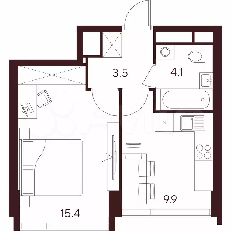 1-к. квартира, 32,9 м, 32/43 эт. - Фото 0