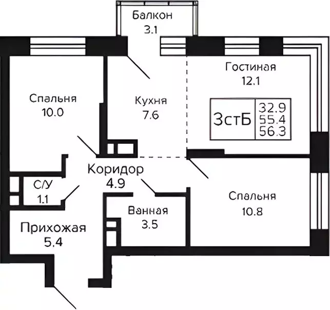 2-комнатная квартира: Новосибирск, Красносельская улица (56 м) - Фото 0