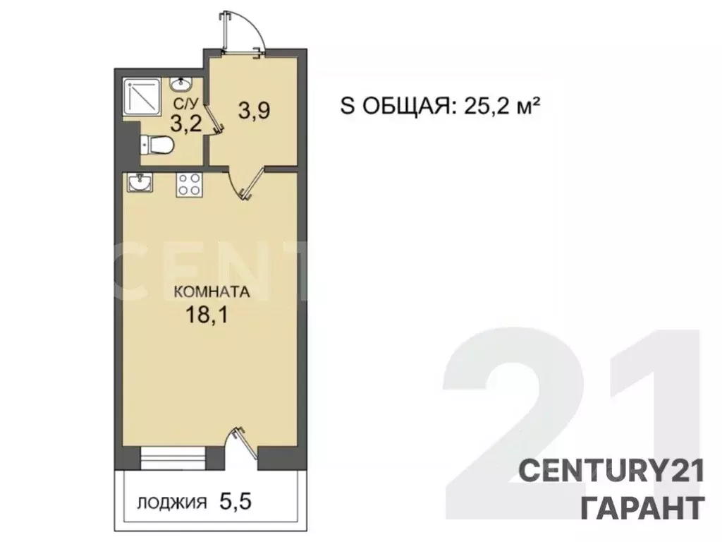 Студия Санкт-Петербург Железнодорожный просп., 14к3 (25.2 м) - Фото 2