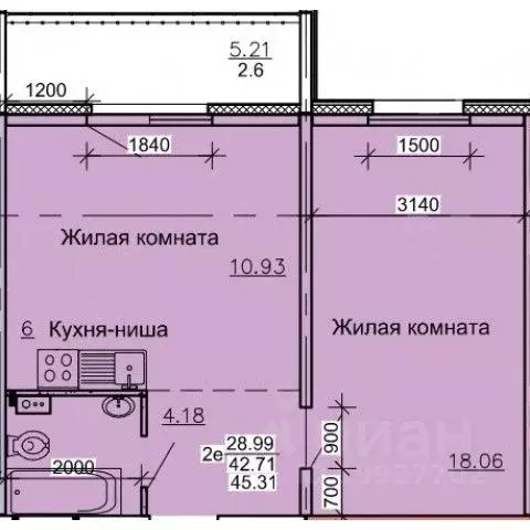 2-к кв. Алтайский край, Барнаул ул. Союза Республик (45.31 м) - Фото 0