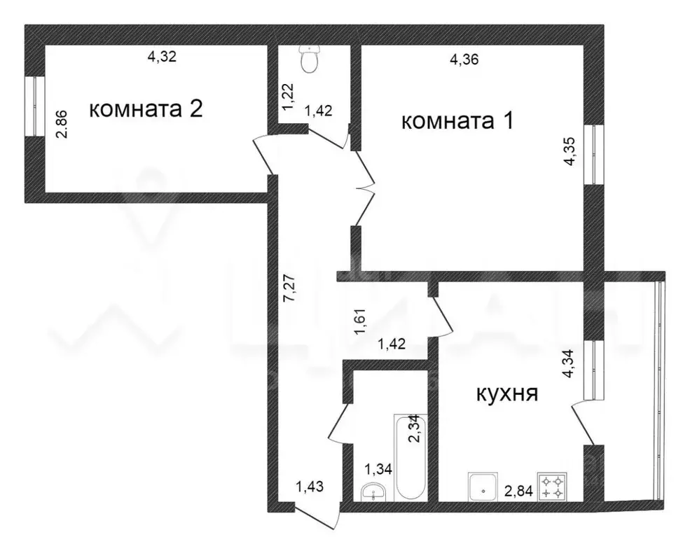 2-к кв. Челябинская область, Челябинск ул. Конструктора Духова, 21 ... - Фото 1