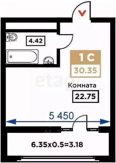 Студия Краснодарский край, Краснодар Школьный мкр, ул. Школьная, 1 ... - Фото 1