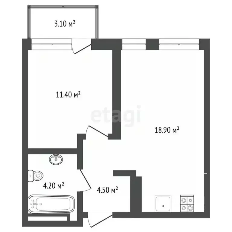 1-к кв. Тюменская область, Тюмень ул. Газовиков, 38к2 (38.6 м) - Фото 2