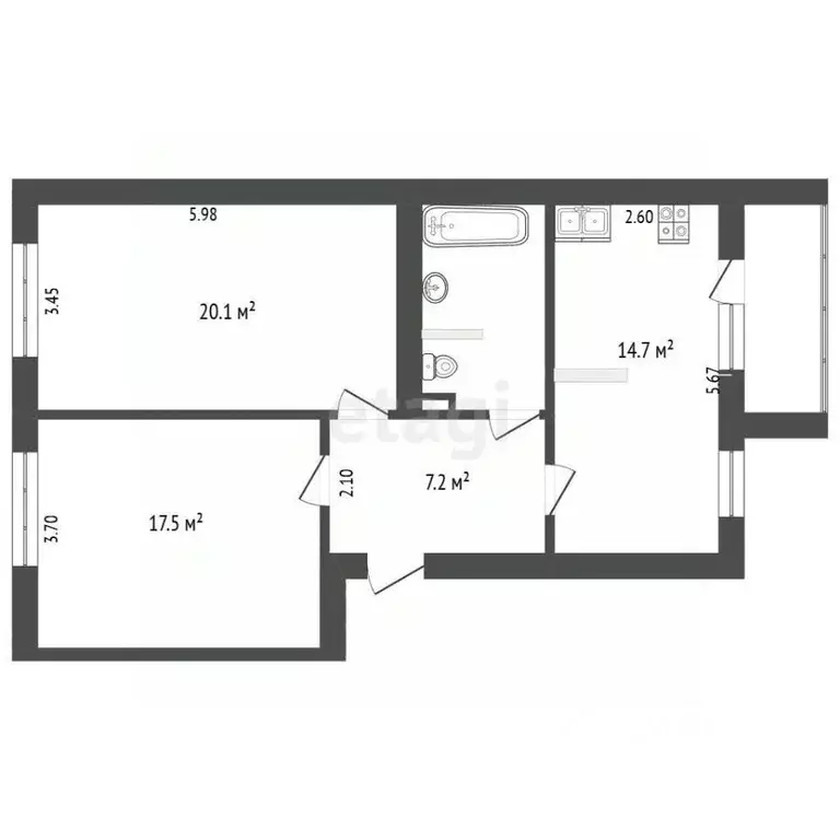 2-к кв. Омская область, Омск Мельничная ул., 89к4 (67.1 м) - Фото 1