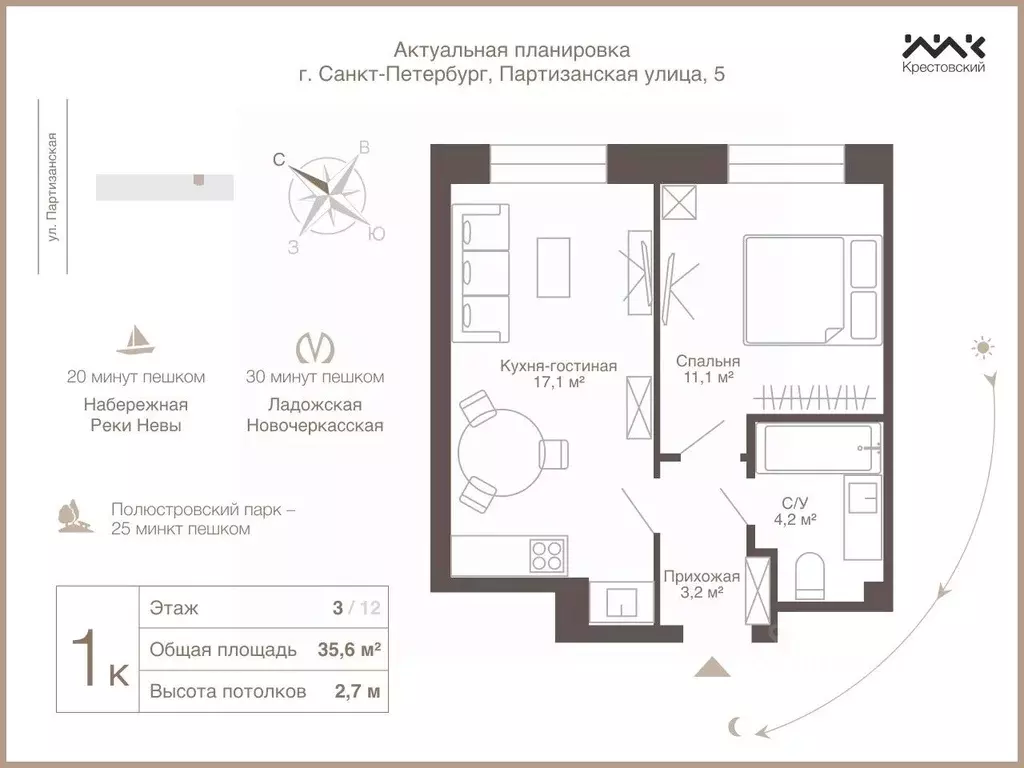 1-к кв. Санкт-Петербург ЛСР Большая Охта жилой комплекс (35.6 м) - Фото 1