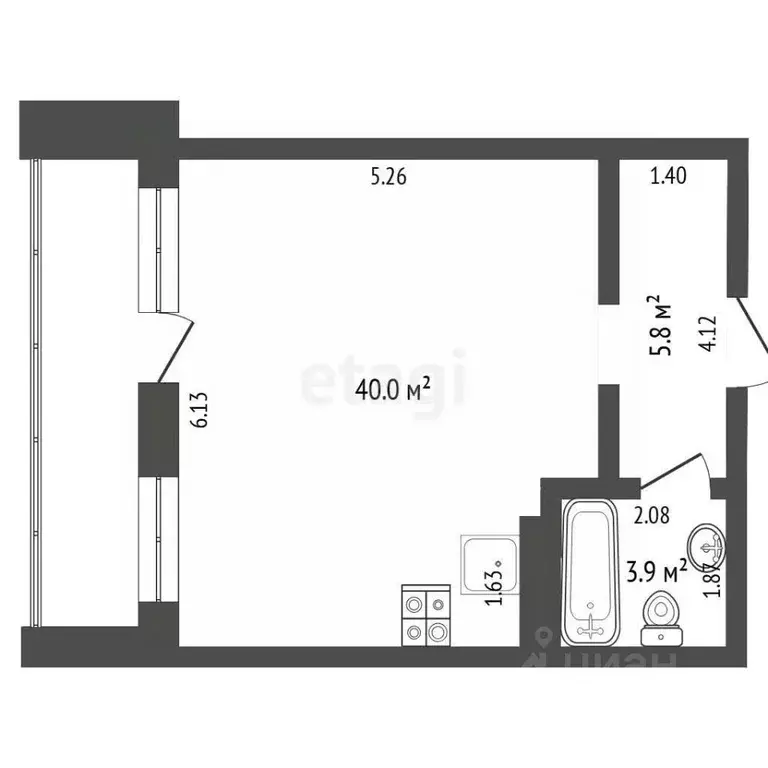 Студия Тюменская область, Тюмень ул. Елизарова, 12 (40.0 м) - Фото 2