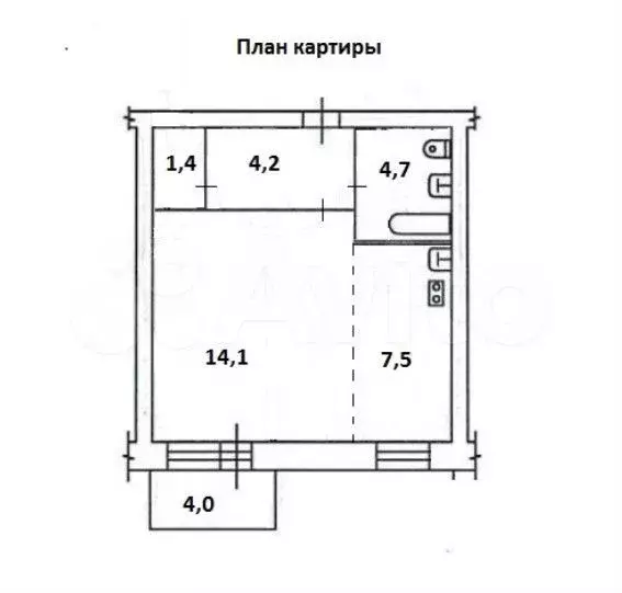 1-к. квартира, 32 м, 4/5 эт. - Фото 0