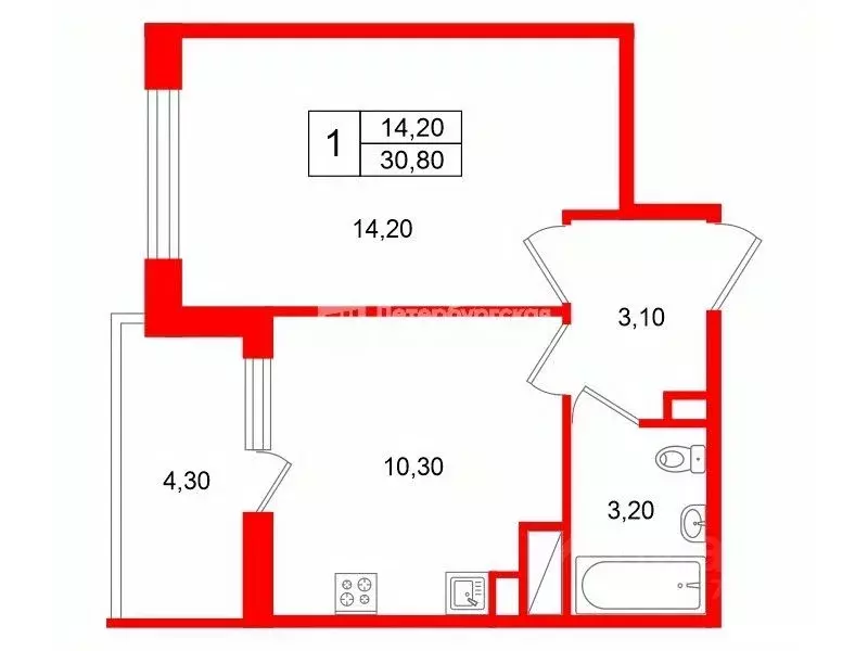 1-к кв. Санкт-Петербург ул. Верхне-Каменская, 9к1 (30.8 м) - Фото 2