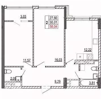 2-к кв. Белгородская область, Белгород ул. Разина (58.08 м) - Фото 2