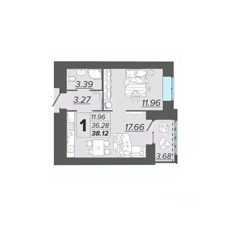 1-к кв. Брянская область, Брянск Архитектор жилой комплекс (38.12 м) - Фото 1