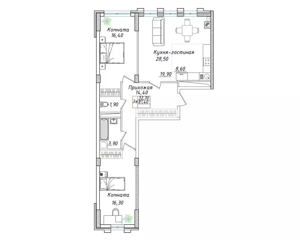 2-комнатная квартира: Ставрополь, улица Якова Андрюшина, 3 (81.4 м) - Фото 0