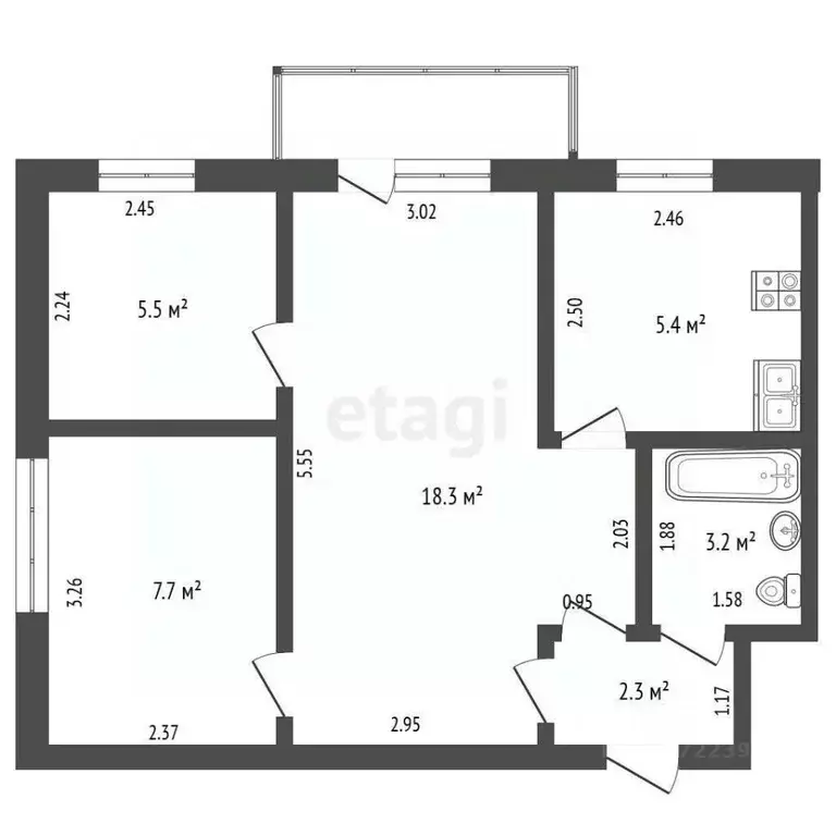 3-к кв. Башкортостан, Стерлитамак Элеваторная ул., 96 (42.8 м) - Фото 1