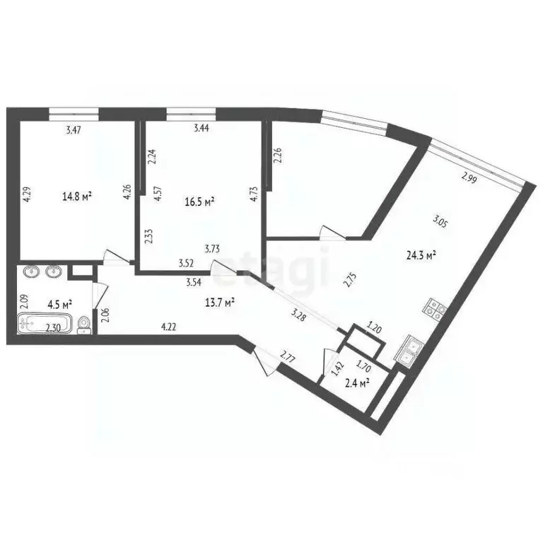 3-к кв. Калининградская область, Калининград Елизаветинская ул., 3 ... - Фото 2