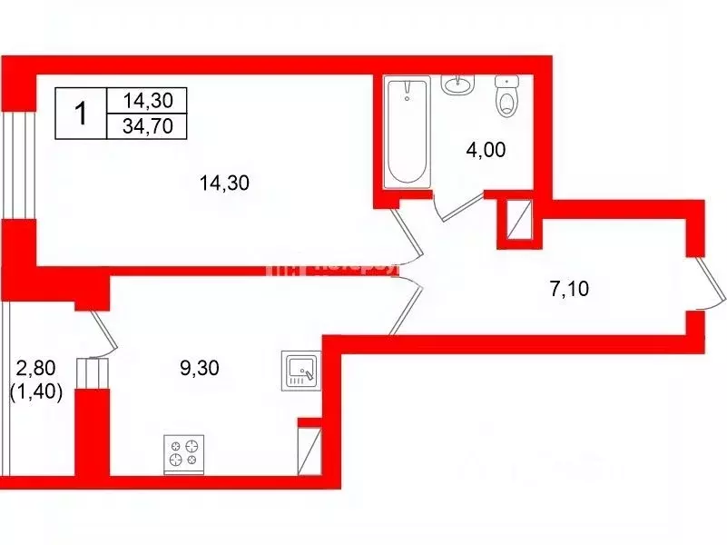 1-к кв. Санкт-Петербург Кондратьевский просп., 70к1 (34.7 м) - Фото 2