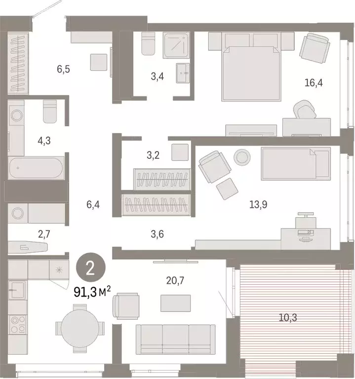 2-комнатная квартира: Тюмень, Ленинский округ (91.26 м) - Фото 1